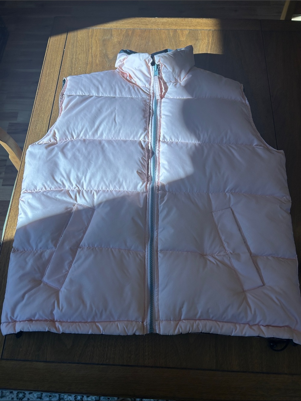 Light Pink and Black Reversible Down Puffer Vest Size S
